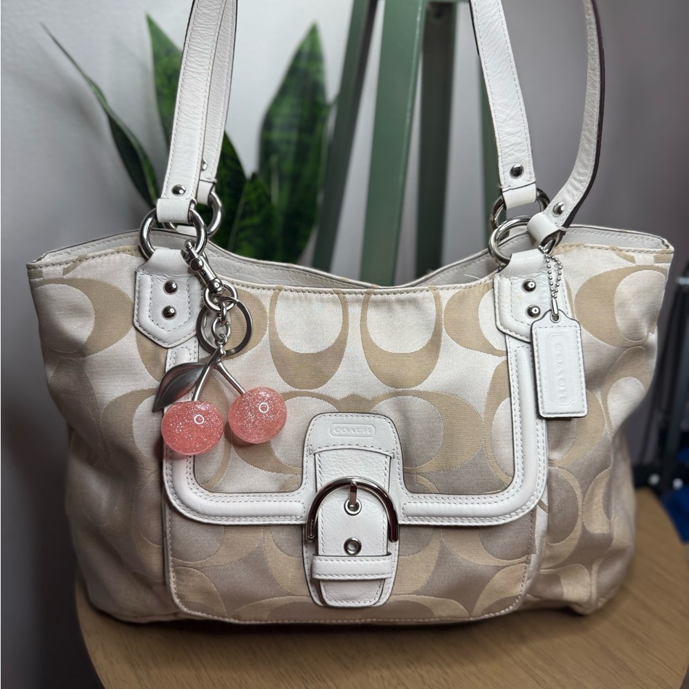 Coach Beige and White Campbell Satchel